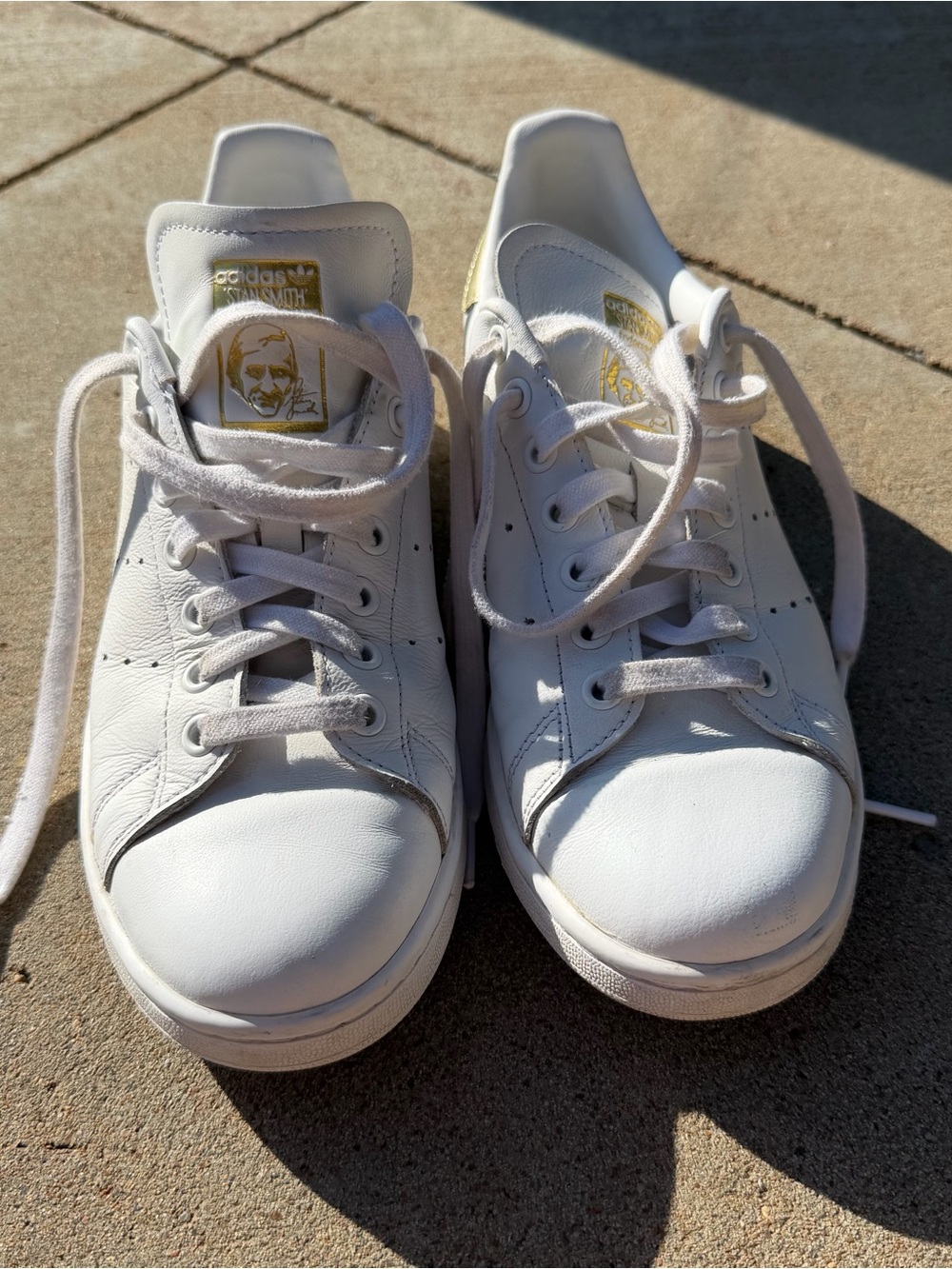 Adidas Stan Smith White Sneakers with Gold Accents - Women’s 8.5